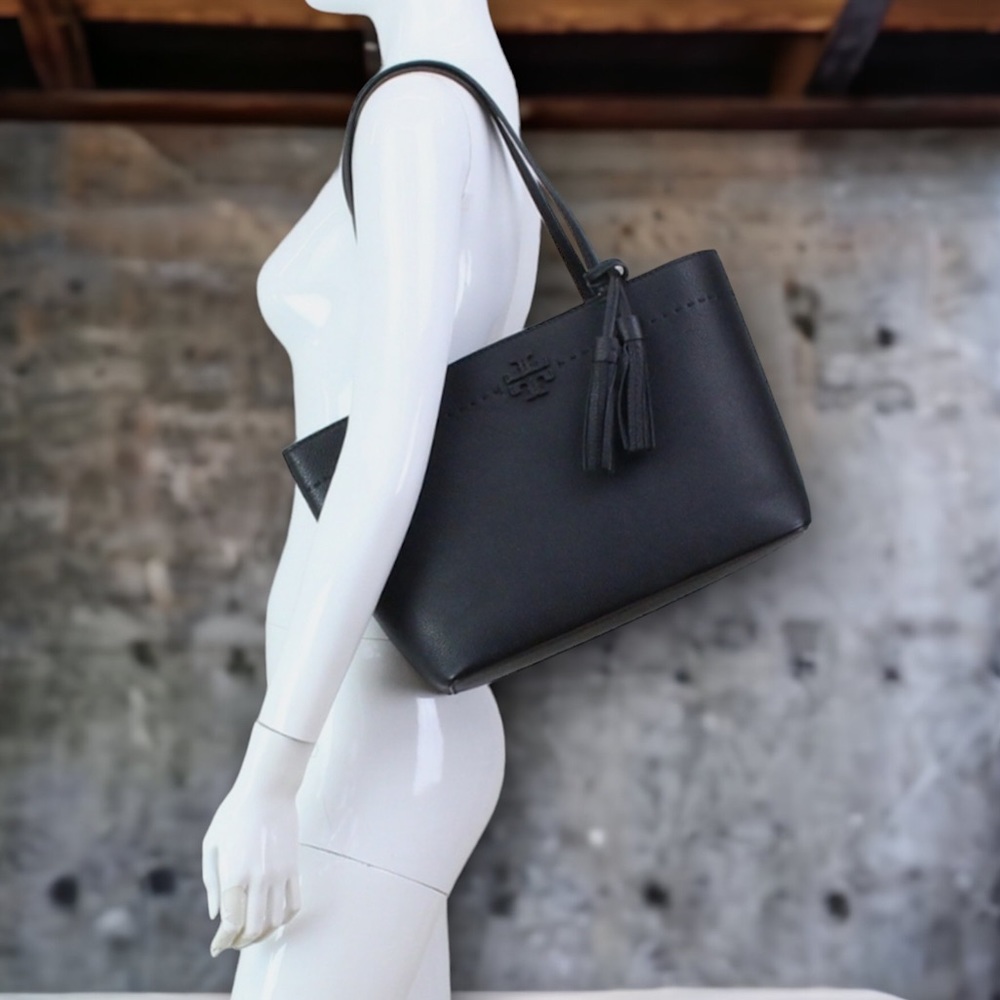 Tory Burch McGraw black tote w/tassel new